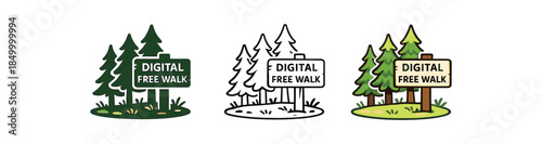 digital wellbeing small forest icon with sign digital free walk