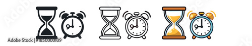 productivity time management hourglass and alarm clock