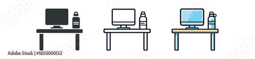 productivity minimalist desk with computer and water bottle