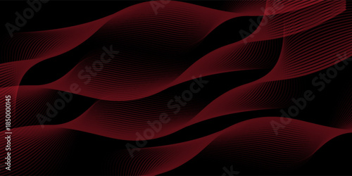 Vector abstract red background with dynamic red waves, lines and particles.