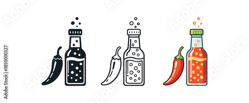 fermentation fermenting hot sauce bottle with chili pepper and bubbles