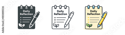 productivity daily reflection page with pen and leaf