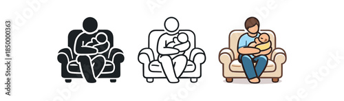 family life parent holding baby on cozy armchair