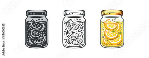 fermentation jar of fermented lemons with floating slices and rind