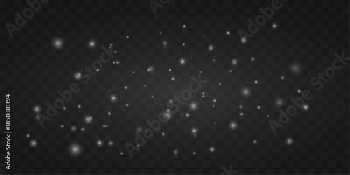 White festive dust glows gently with luminous bokeh. Light powder creates a clean magical atmosphere. Great for holiday backgrounds and refined graphic projects vector