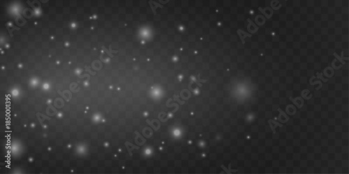 Airy white dust shines with soft shimmering light. Floating particles add festive calm and balance. Perfect texture overlay for Christmas and winter visuals vector