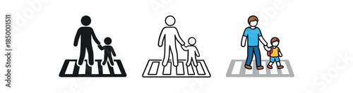 family life parent holding child hand crossing street