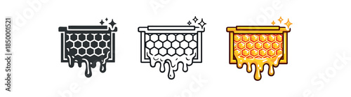 beekeeping honeycomb frame dripping golden honey with sparkles