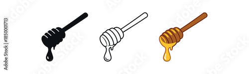 beekeeping honey dipper wooden spoon with flowing golden drop