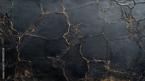 Grunge concrete background with golden crack effect.