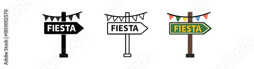 cinco de mayo fiesta street sign with arrow and tiny flags