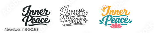 lettering three text only designs with phrase inner peace