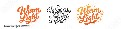 lettering three text only designs with phrase warm light