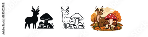 mushroom foraging deer and mushrooms together autumn forest