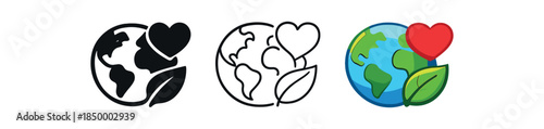 eco sustainability simple earth globe with heart and leaf