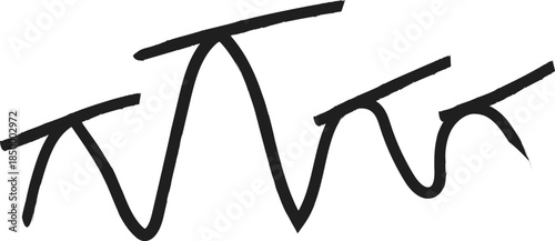 Abstract black ink brush strokes forming rhythmic peaks and waves on a transparent background.