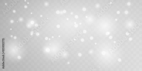 Airy white dust glows softly with soft bokeh light. Light powder particles float elegantly adding festive charm. Perfect overlay for Christmas and seasonal designs vector