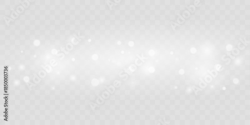 White festive dust glows softly with subtle sparkling highlights. Floating powder adds elegance and airy motion. Ideal overlay for holiday cards, banners, and backgrounds vector