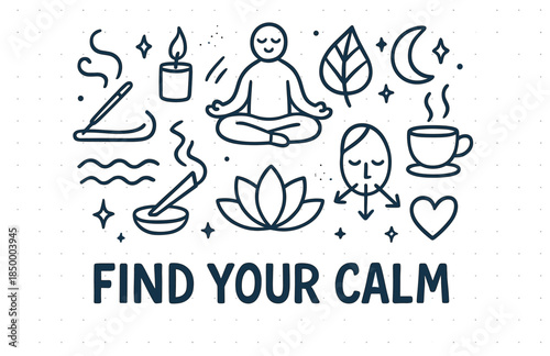 Mindfulness and relaxation: meditation, aromatherapy and peaceful symbols