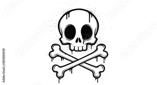 Classic skull and crossbones symbol gets a modern graffiti update with bold black lines and artistic dripping paint effects.