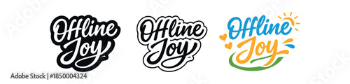 lettering three text only designs with phrase offline joy