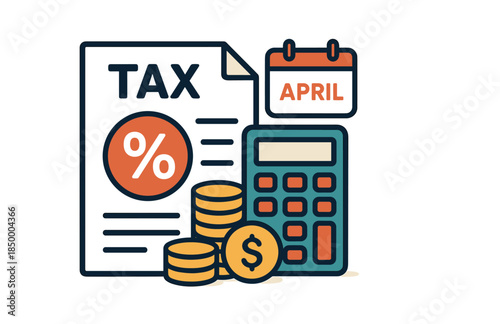 Tax calculation concept with calculator and april calendar reminder