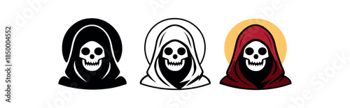 santa muerte skeletal face under hood with soft circle