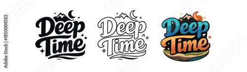 lettering three text only designs with phrase deep time