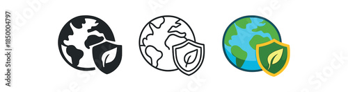 eco nature protection earth globe with shield and tiny leaf