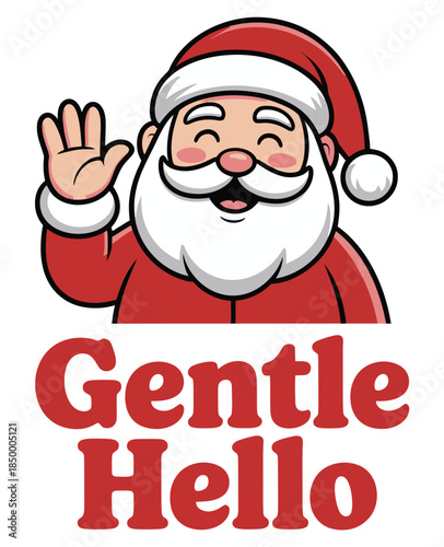 Cartoon Santa Waving Gentle Hello Christmas Greeting Holiday Cheer Illustration