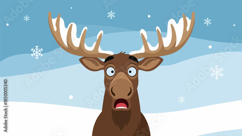 Illustration of a surprised moose in a winter landscape