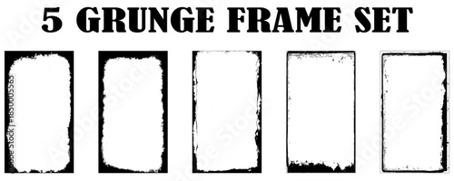 Set of brush stroke texture frame. Black color. Transparent background.