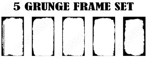 Set of brush stroke texture frame. Black color. Transparent background.