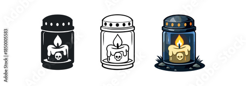 cemetery night grave candle glass with tiny skull reflection wax