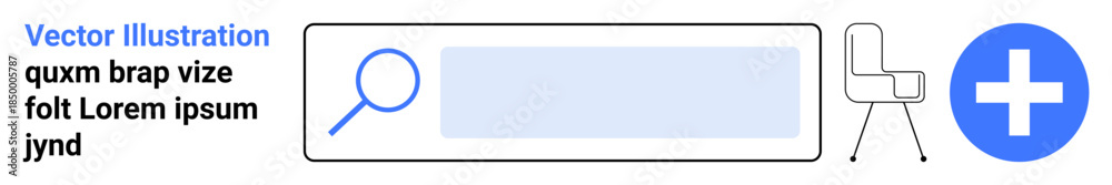 Obraz premium User interface, web search, digital tools, minimal design, accessibility, technology. Search bar with magnifying glass, a chair icon and an add button. UI design and web search concept