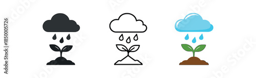 eco nature protection cloud and rain watering tiny sapling