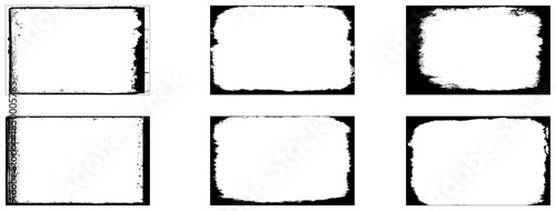 Grunge photo frames set templates. Ink paint border with rough edges