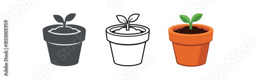 pottery craft terracotta flower pot with green sprout and soil inside