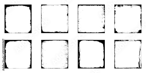 Grunge photo frames set templates. Ink paint border with rough edges