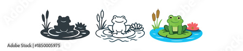 eco nature protection frog on water lily clean pond