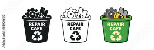 repair cafe recycling bin only for unrecoverable parts near workbench
