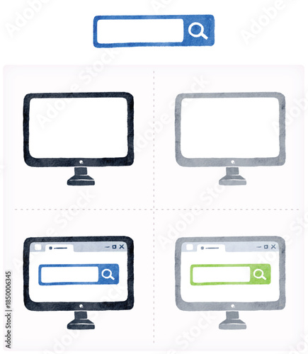Search Engine Concept Illustration – Search Bar and Computer Screens