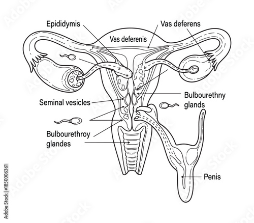 Male Reproductive System Anatomy Diagram and Sperm Pathway