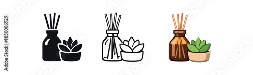 mindful home diffuser bottle with reeds standing beside small potted succulent