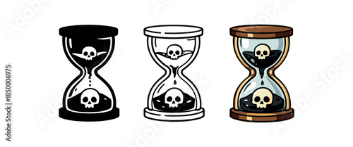 mystic ritual hourglass dripping black sand with skulls