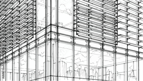 Close up architectural detail of a modern glass skyscraper facade vector sketch