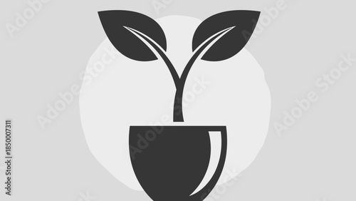 Simple Black Silhouette of Sprouting Seedling.