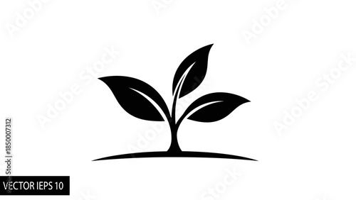 Simple Black Silhouette of Plant Sprout.