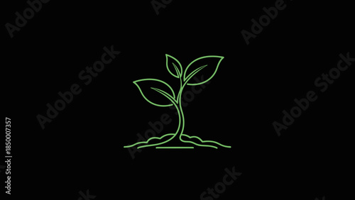 Simple Green Plant Neon Illustration.