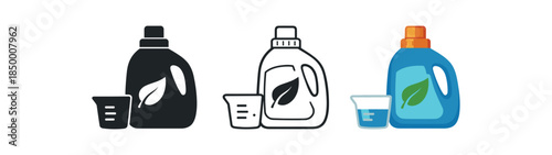 home cleaning routine laundry bottle with measuring cup and leaf detail
